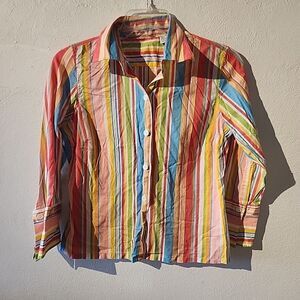 Medium Izod Vintage Y2K 100% Cotton Pink Striped LONG Sleeve Button Down Shirt